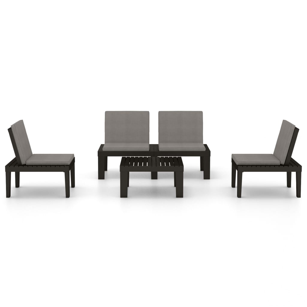 4 pcs conjunto lounge de jardim c/ almofadões plástico cinzento