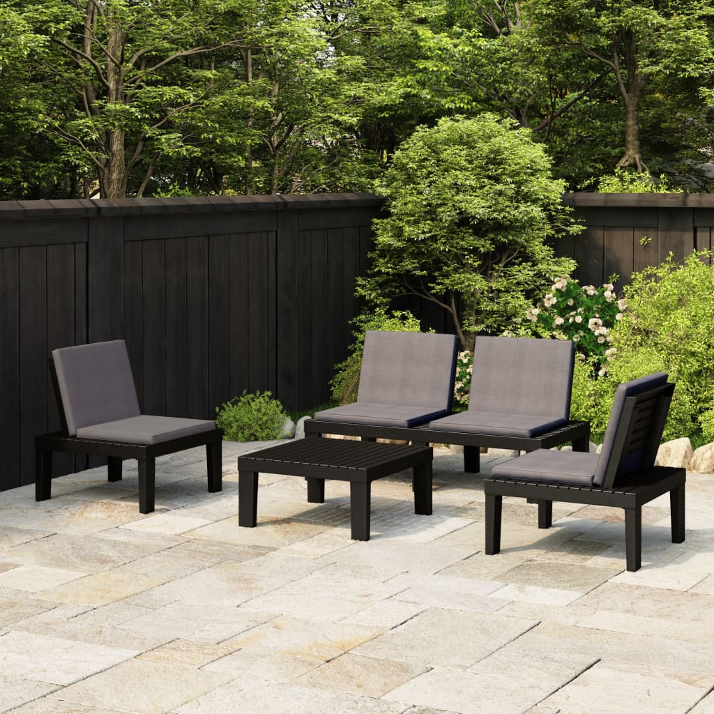 4 pcs conjunto lounge de jardim c/ almofadões plástico cinzento