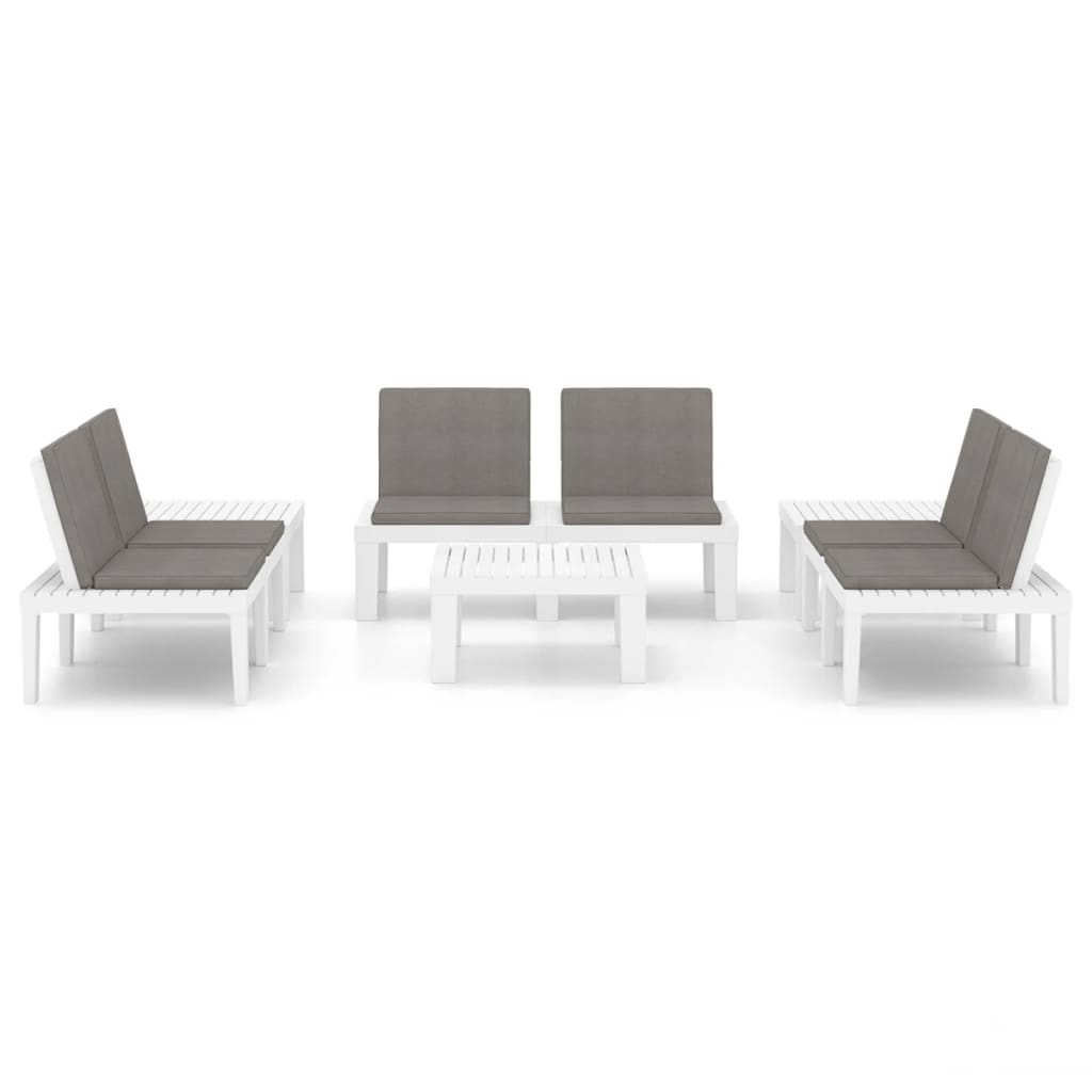 6 pcs conjunto lounge de jardim c/ almofadões plástico branco