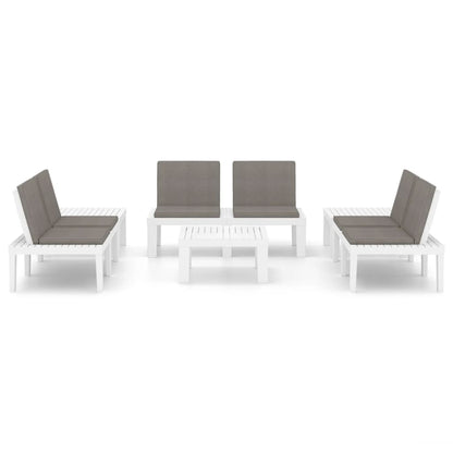 6 pcs conjunto lounge de jardim c/ almofadões plástico branco