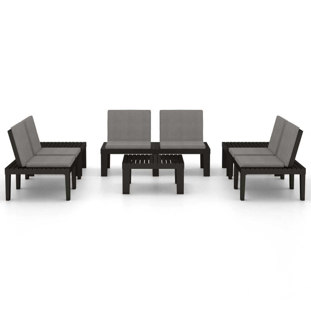 6 pcs conjunto lounge de jardim c/ almofadões plástico cinzento