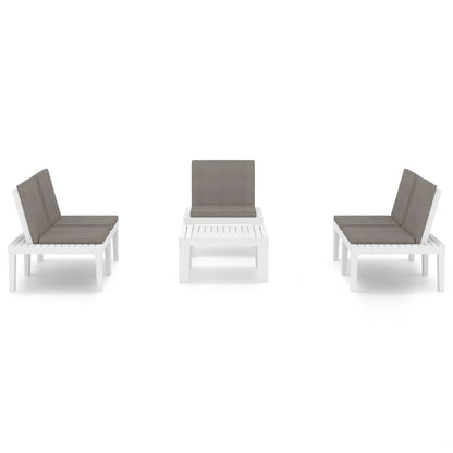 4 pcs conjunto lounge de jardim com almofadões plástico branco