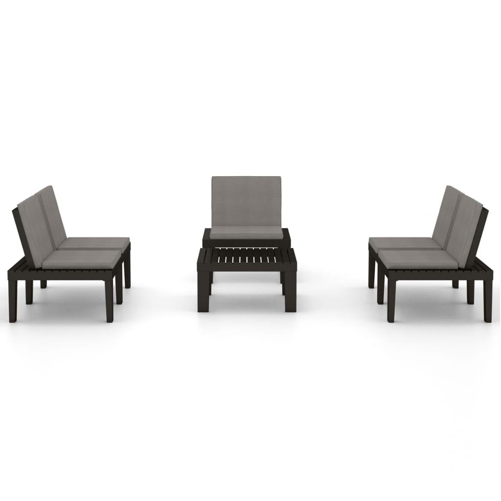 4 pcs conjunto lounge de jardim c/ almofadões plástico cinzento