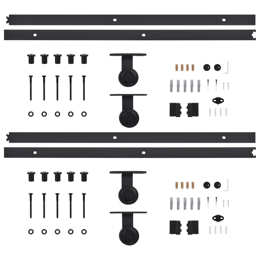 Kits de ferragens para porta deslizante 2 pcs 200 cm aço preto