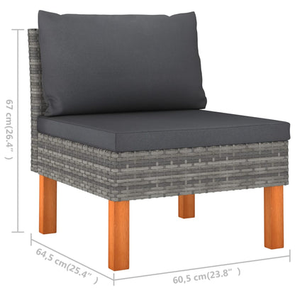 4 pcs conjunto lounge de jardim c/ almofadões vime PE cinzento