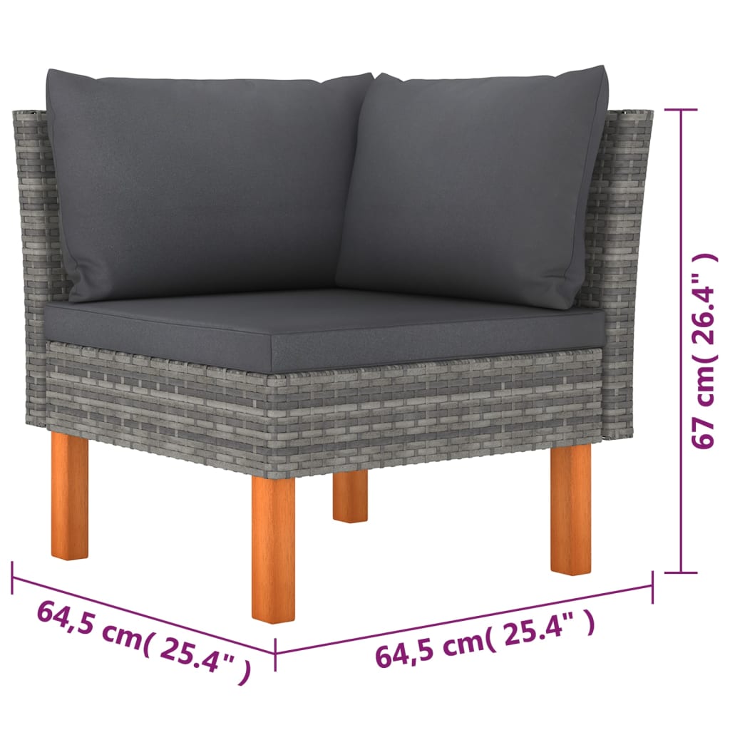 6 pcs conjunto lounge de jardim c/ almofadões vime PE cinzento