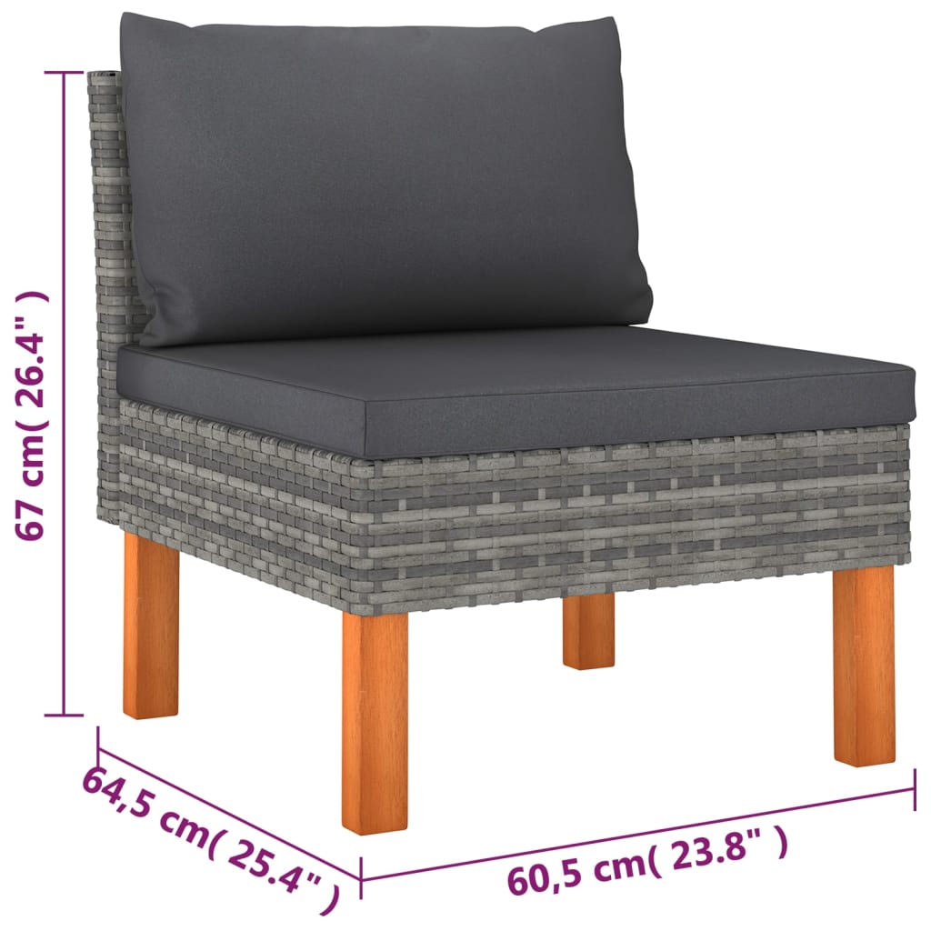 6 pcs conjunto lounge de jardim c/ almofadões vime PE cinzento