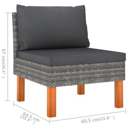 6 pcs conjunto lounge de jardim c/ almofadões vime PE cinzento