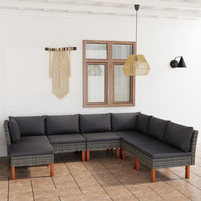 7 pcs conjunto lounge de jardim c/ almofadões vime PE cinzento