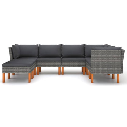 8 pcs conjunto lounge de jardim c/ almofadões vime PE cinzento