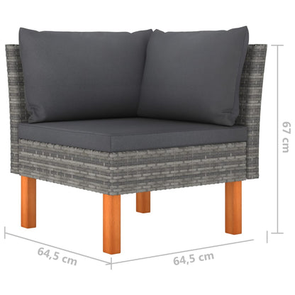 8 pcs conjunto lounge de jardim c/ almofadões vime PE cinzento