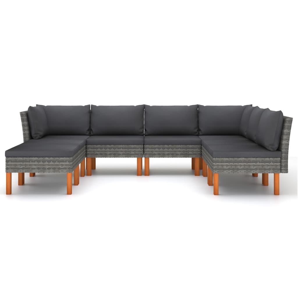 8 pcs conjunto lounge de jardim c/ almofadões vime PE cinzento