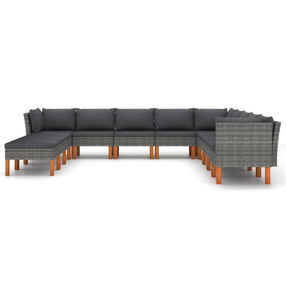 12 pcs conjunto lounge de jardim c/ almofadões vime PE cinzento