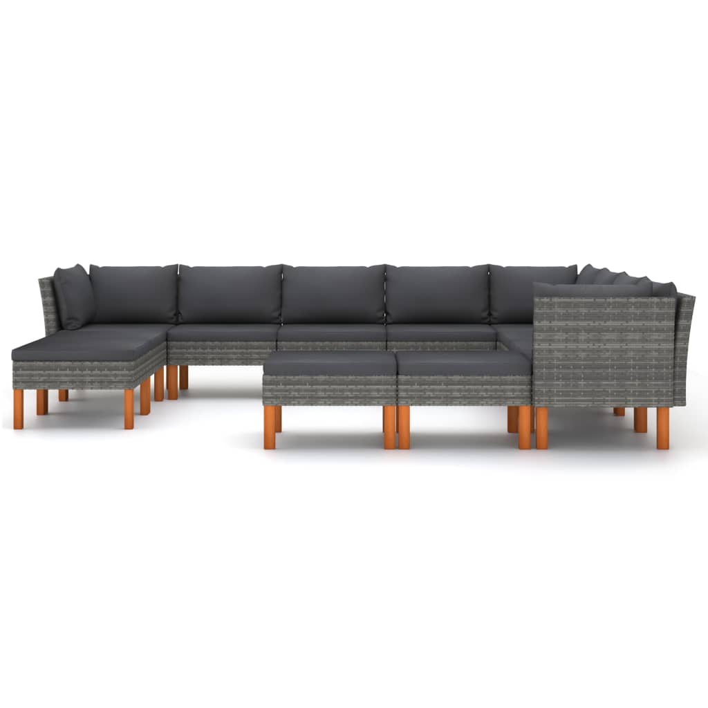 12 pcs conjunto lounge de jardim c/ almofadões vime PE cinzento