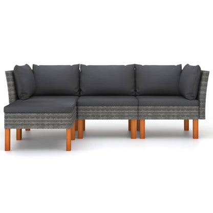 4 pcs conjunto lounge de jardim c/ almofadões vime PE cinzento