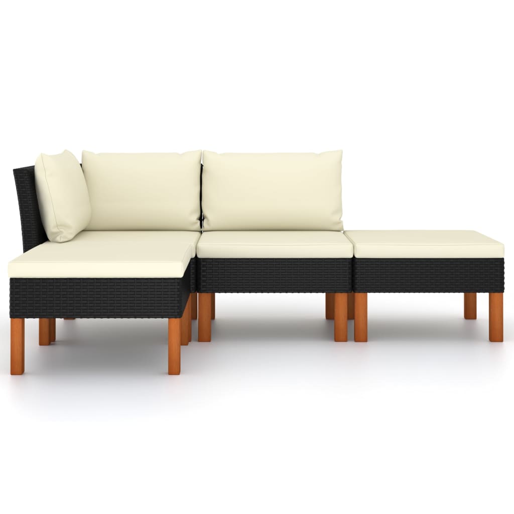 4 pcs conjunto lounge de jardim c/ almofadões vime PE preto