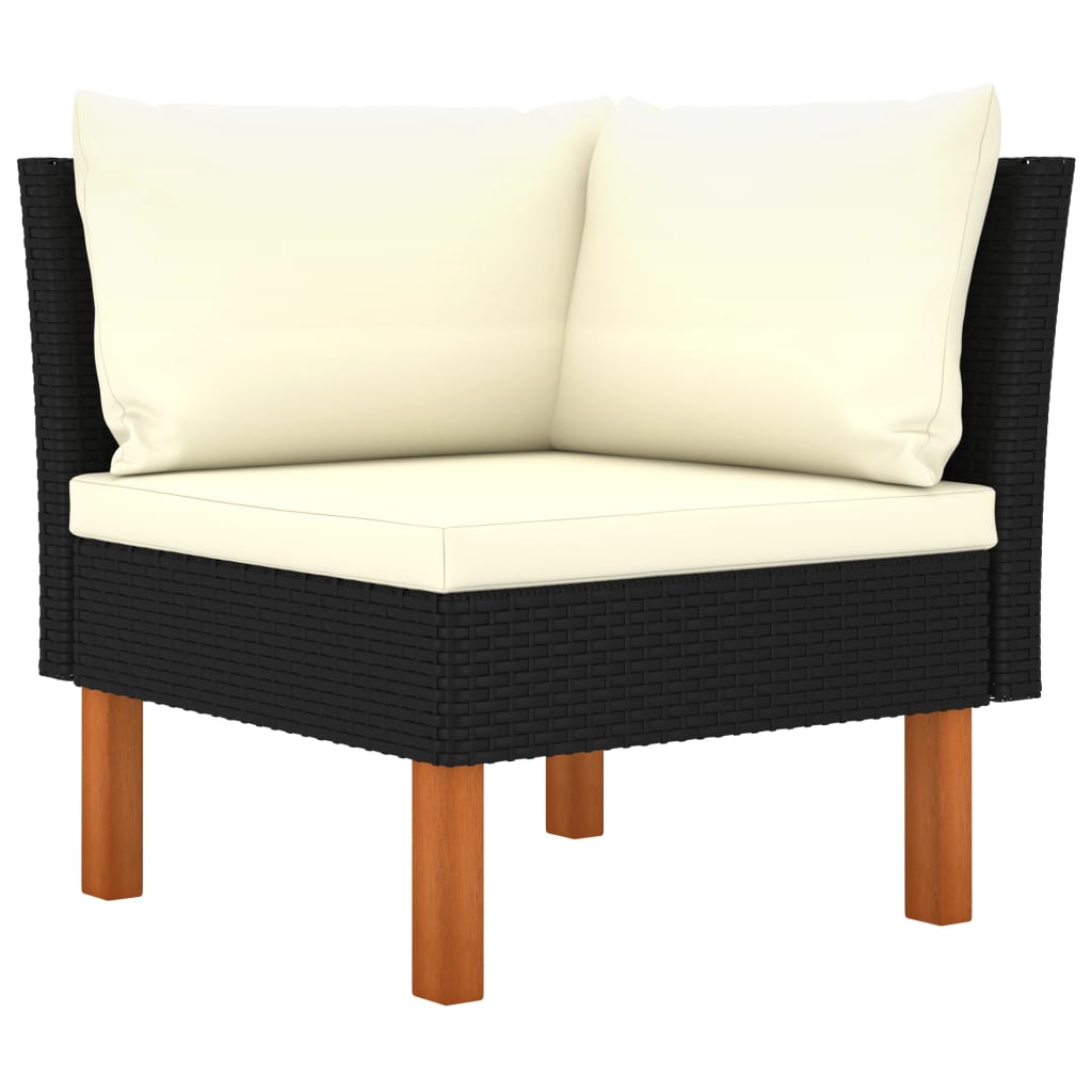 4 pcs conjunto lounge de jardim c/ almofadões vime PE preto