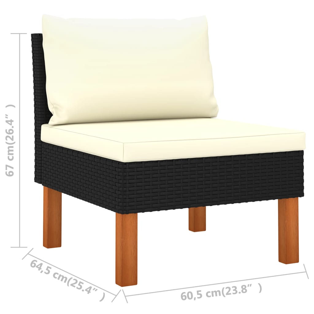 4 pcs conjunto lounge de jardim c/ almofadões vime PE preto