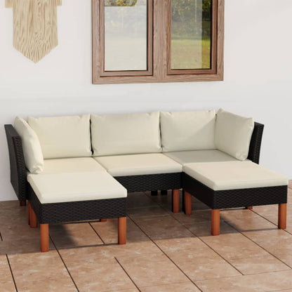 5 pcs conjunto lounge de jardim c/ almofadões vime PE preto