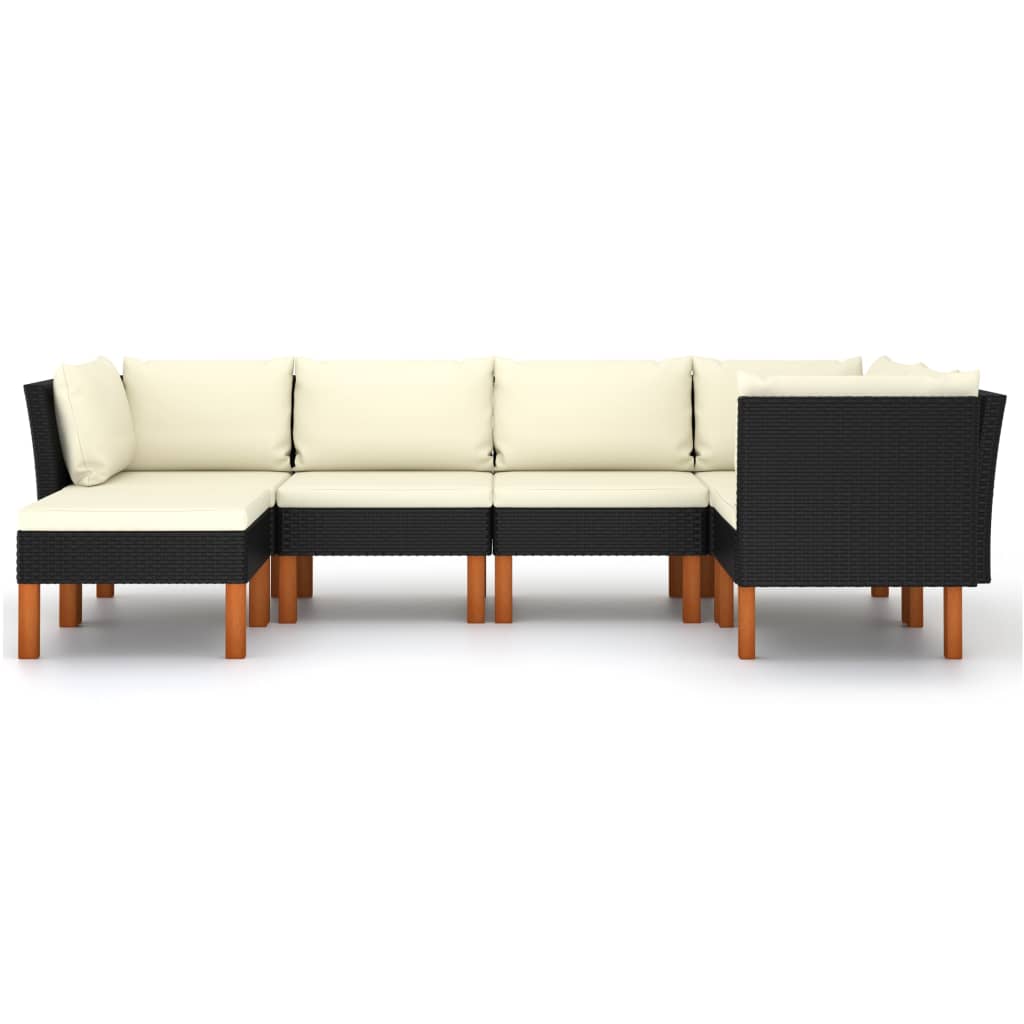 6 pcs conjunto lounge de jardim c/ almofadões vime PE preto