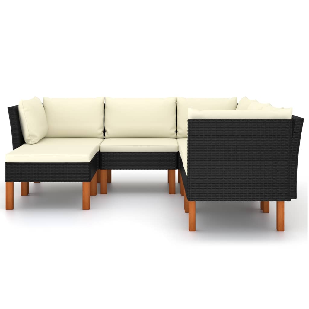 6 pcs conjunto lounge de jardim c/ almofadões vime PE preto