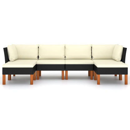 6 pcs conjunto lounge de jardim c/ almofadões vime PE preto