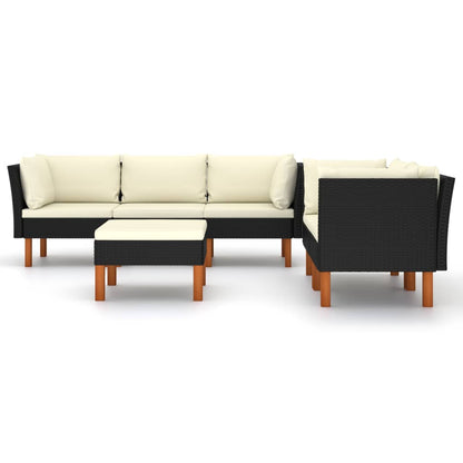 6 pcs conjunto lounge de jardim c/ almofadões vime PE preto