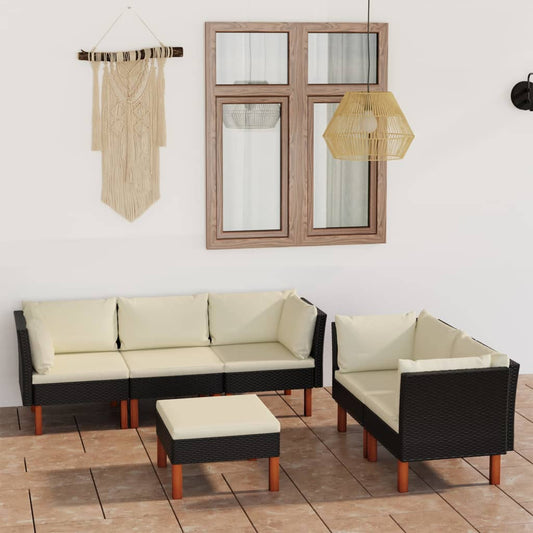 6 pcs conjunto lounge de jardim c/ almofadões vime PE preto