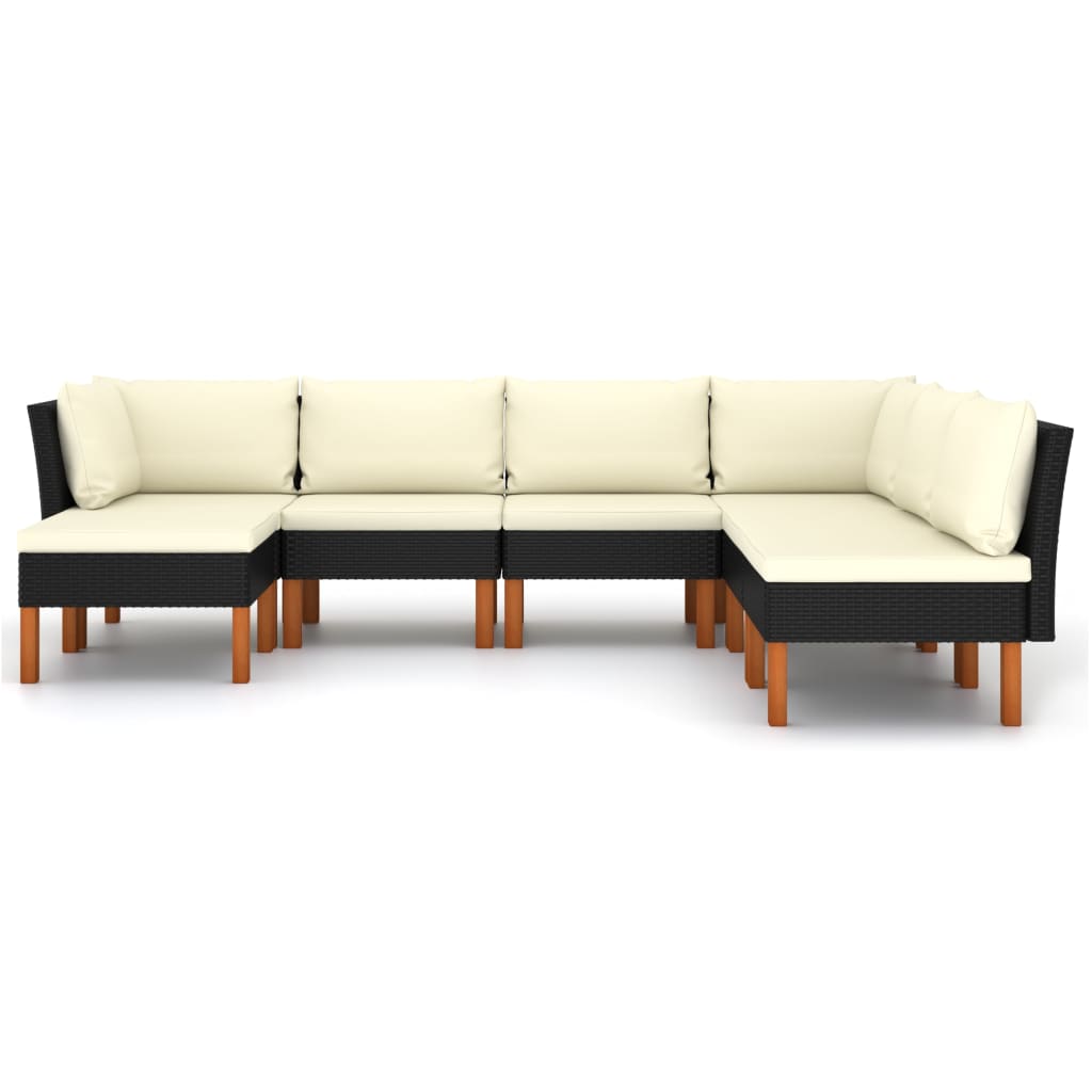 7 pcs conjunto lounge de jardim c/ almofadões vime PE preto