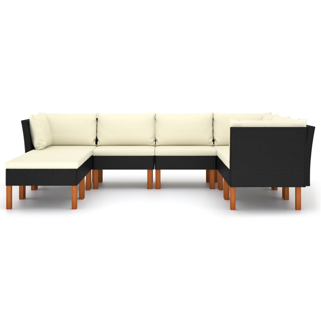 8 pcs conjunto lounge de jardim c/ almofadões vime PE preto