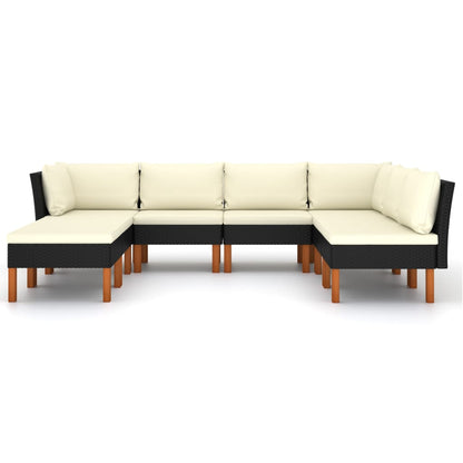 8 pcs conjunto lounge de jardim c/ almofadões vime PE preto