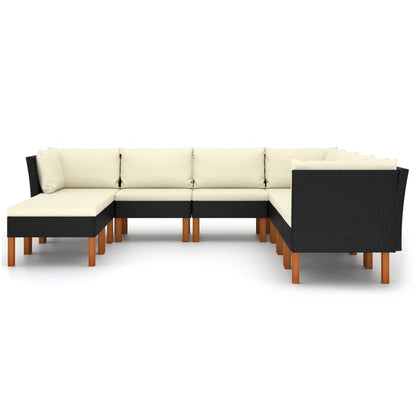 9 pcs conjunto lounge de jardim c/ almofadões vime PE preto