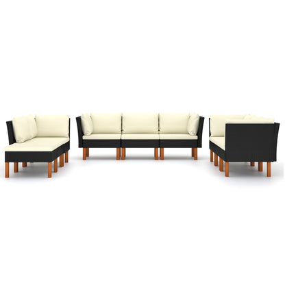 9 pcs conjunto lounge de jardim c/ almofadões vime PE preto