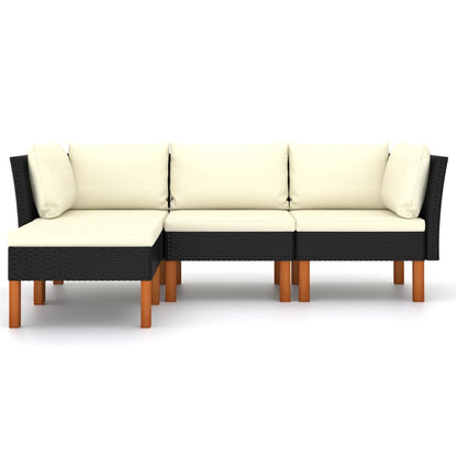 4 pcs conjunto lounge de jardim c/ almofadões vime PE preto