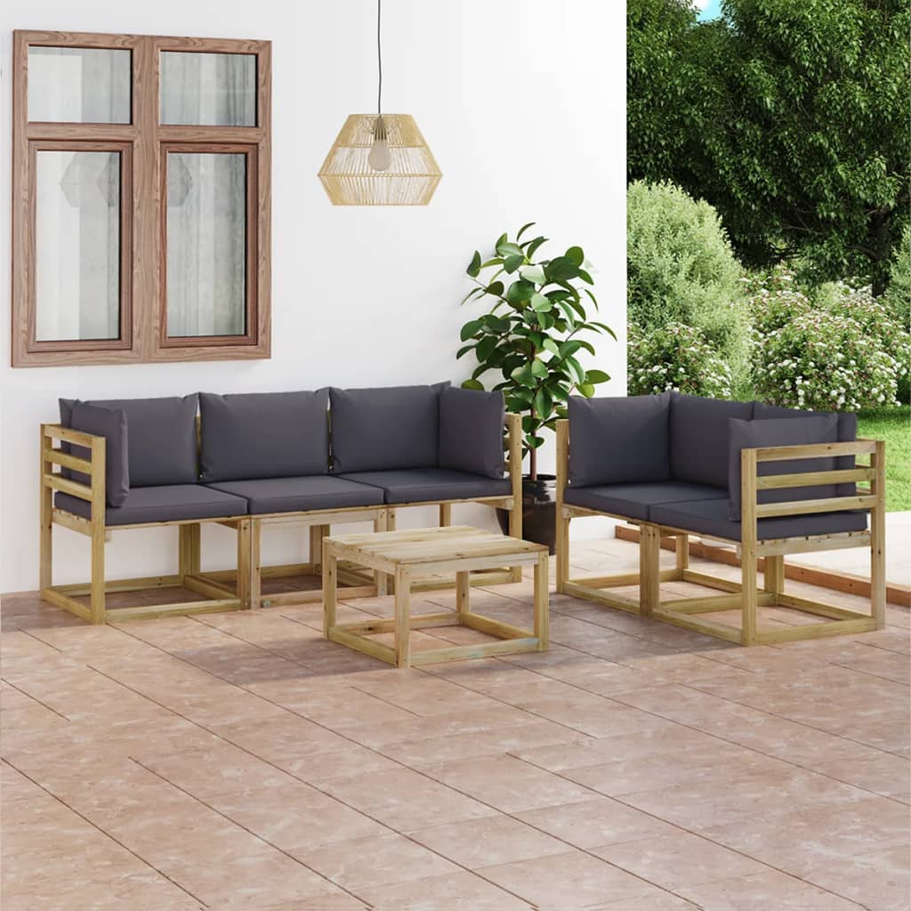 6 pcs conj. lounge jardim c/ almofadões antracite