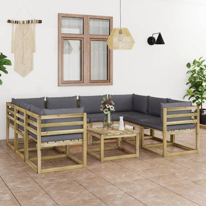 Conj. lounge de jardim 9 pcs com almofadões pinho impregnado