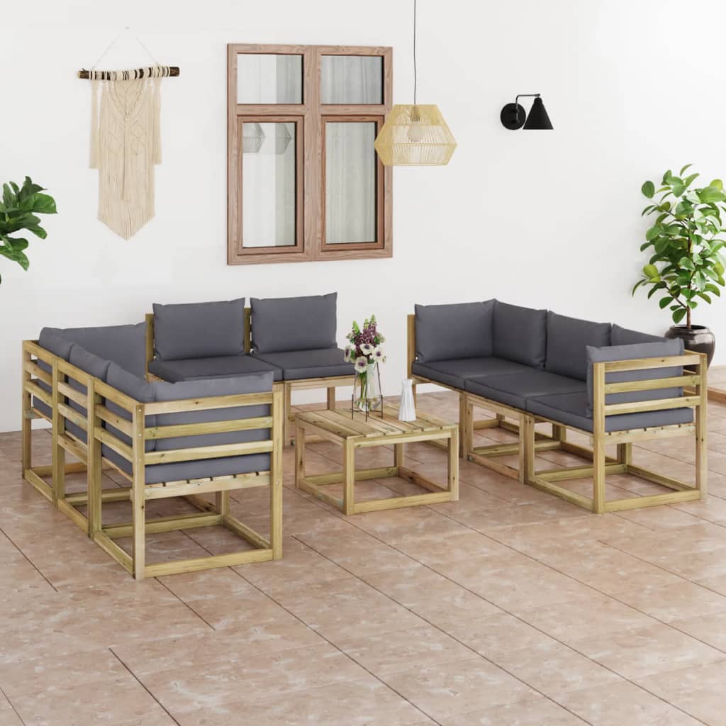 Conj. lounge de jardim 9 pcs com almofadões pinho impregnado