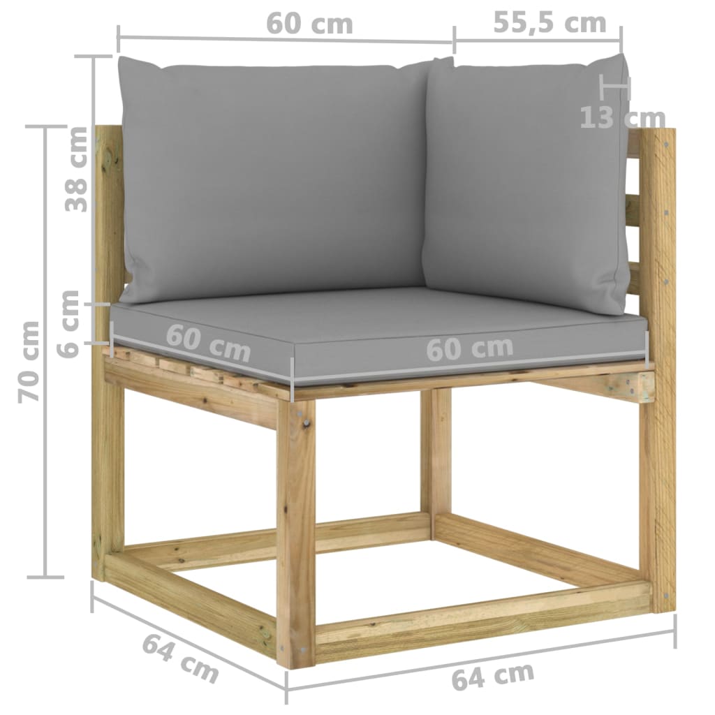 Conj. lounge de jardim 10 pcs com almofadões pinho impregnado