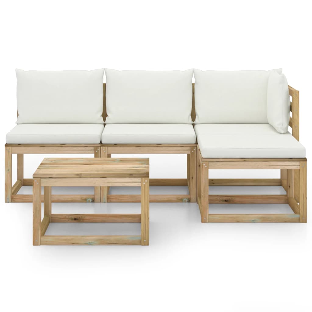 5 pcs conjunto lounge de jardim c/ almofadões cor creme