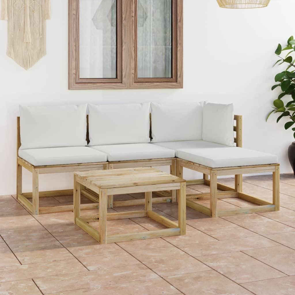 5 pcs conjunto lounge de jardim c/ almofadões cor creme