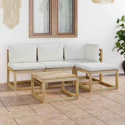 5 pcs conjunto lounge de jardim c/ almofadões cor creme