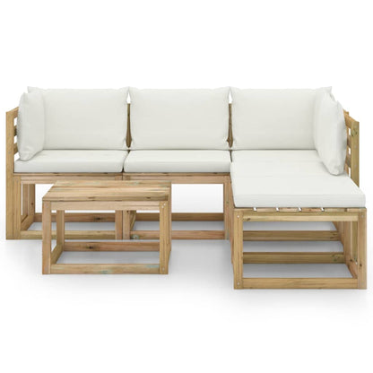 6 pcs conjunto lounge de jardim c/ almofadões cor creme