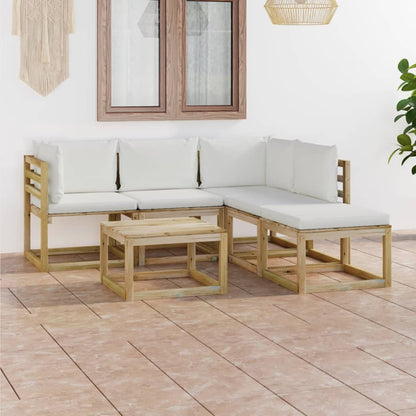 6 pcs conjunto lounge de jardim c/ almofadões cor creme