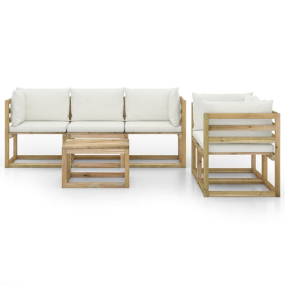 6 pcs conjunto lounge de jardim c/ almofadões cor creme