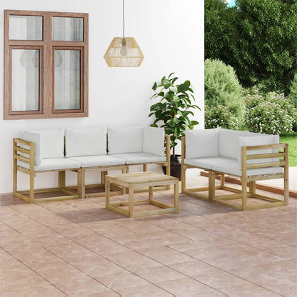 6 pcs conjunto lounge de jardim c/ almofadões cor creme