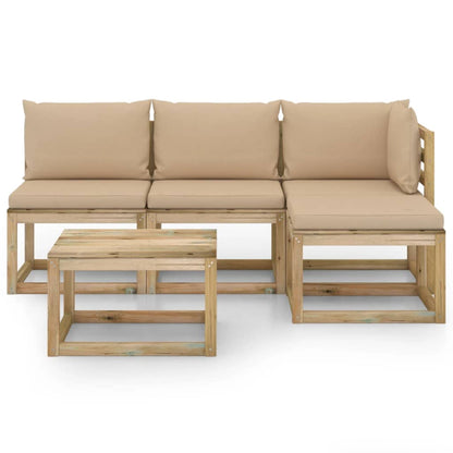 5 pcs conjunto lounge de jardim c/ almofadões bege