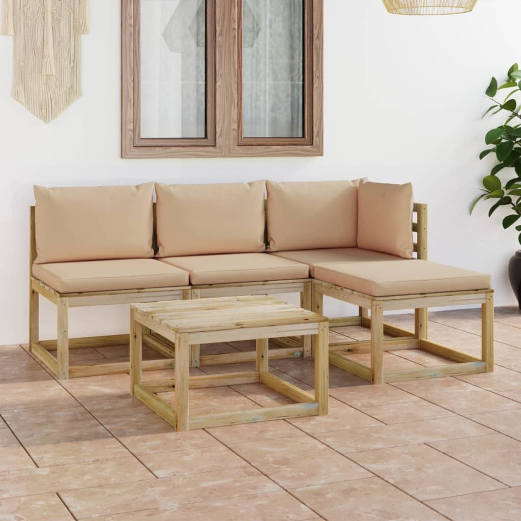 5 pcs conjunto lounge de jardim c/ almofadões bege