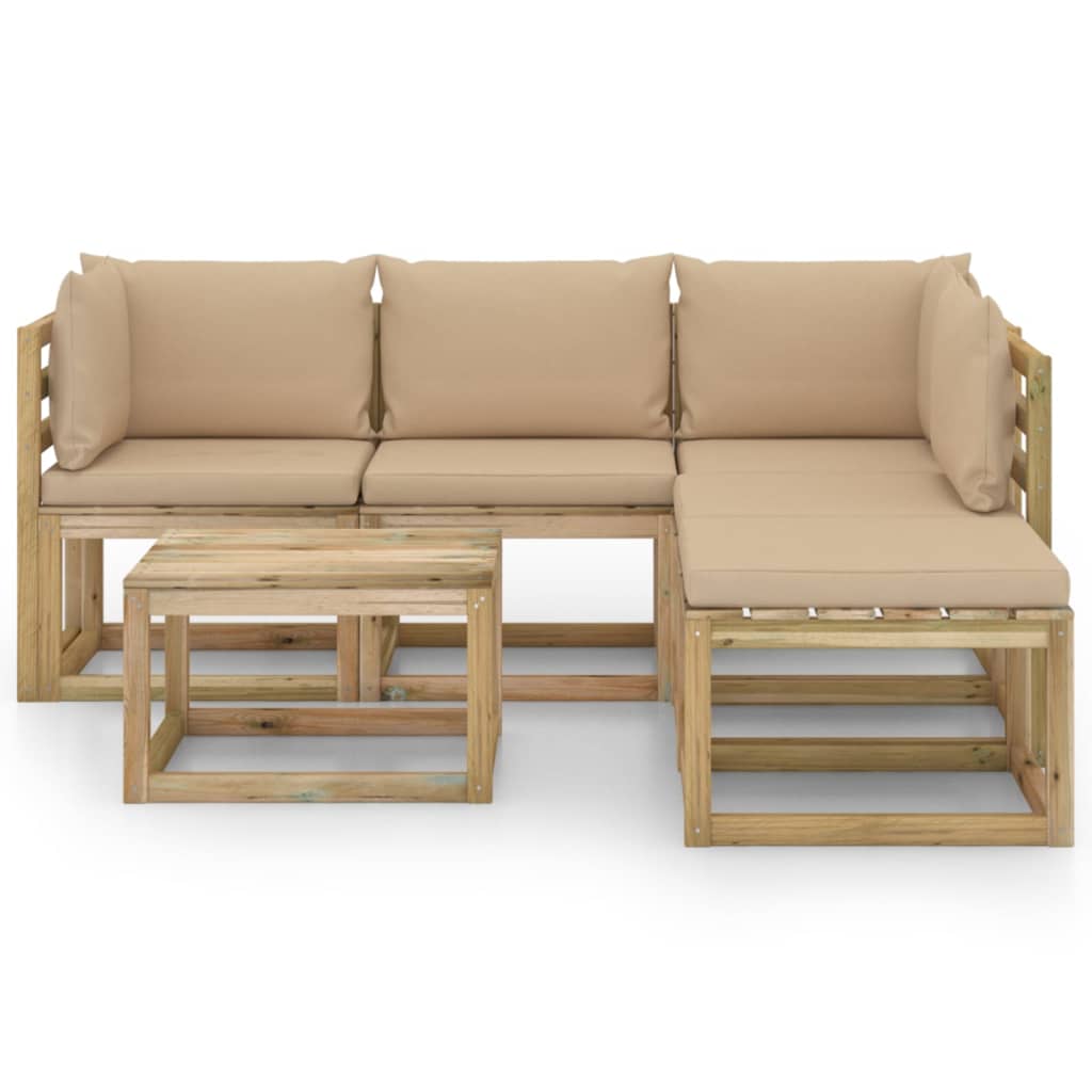 6 pcs conjunto lounge de jardim c/ almofadões bege