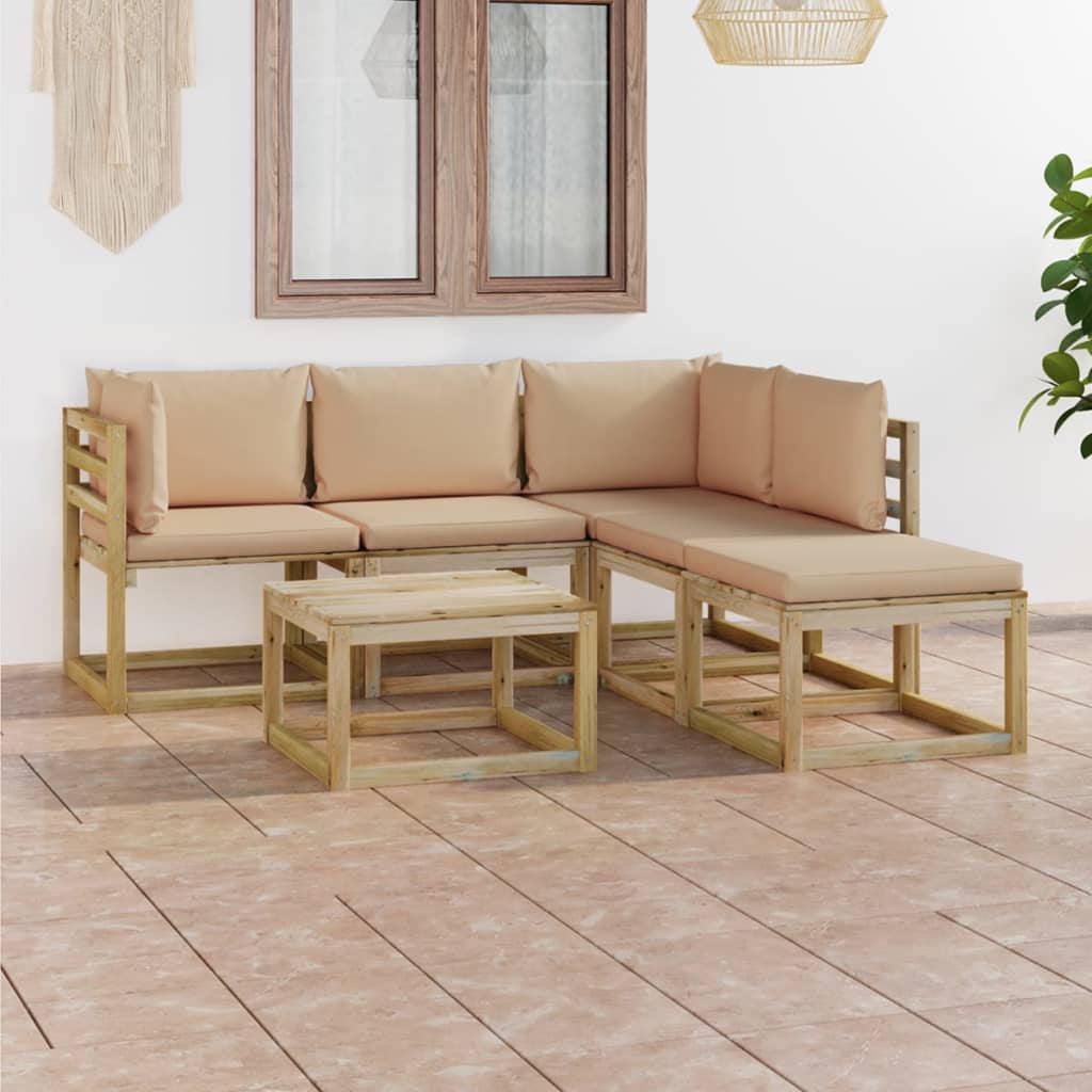 6 pcs conjunto lounge de jardim c/ almofadões bege