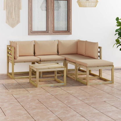 6 pcs conjunto lounge de jardim c/ almofadões bege